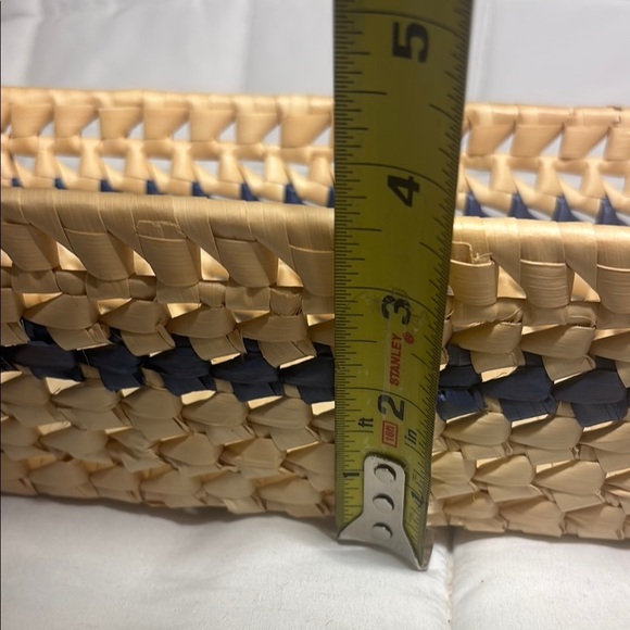 Woven Rectangular Basket with Ceramic Blue and White  Handles - Picture 6 of 10